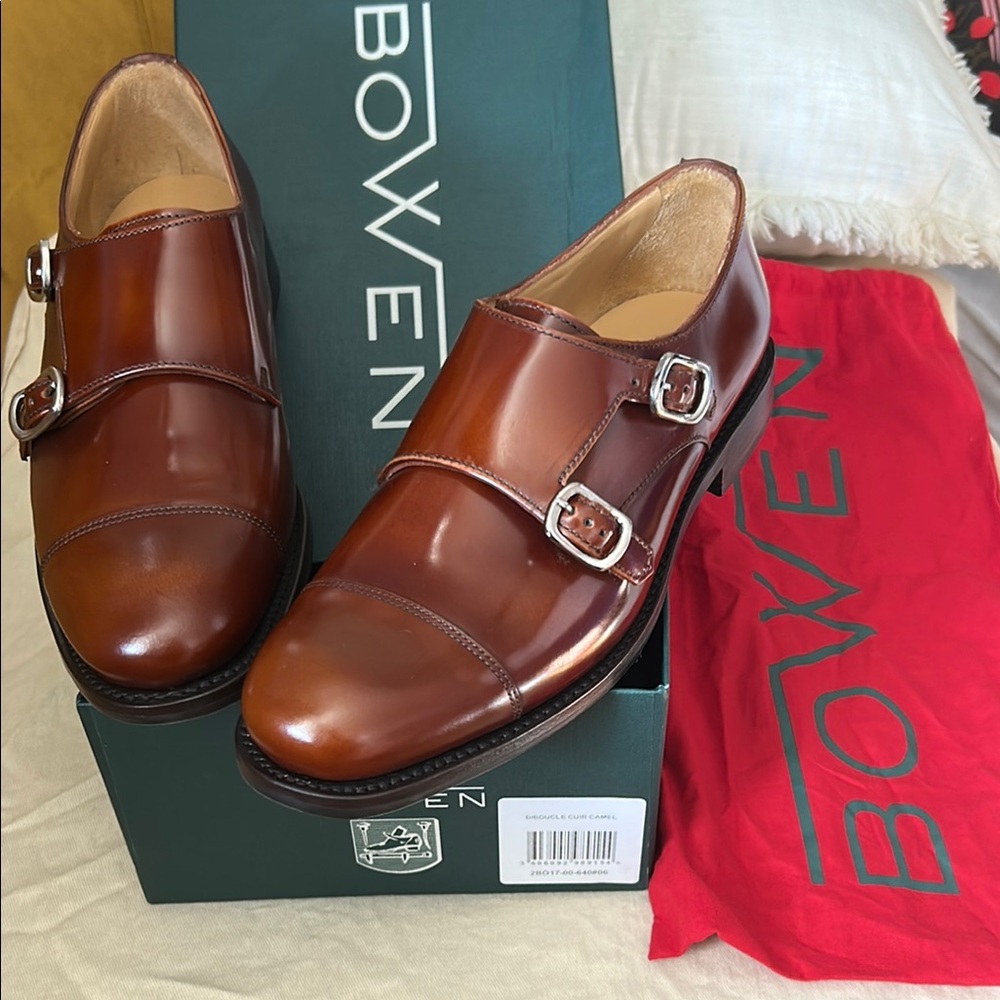BOWEN Leather Camel Loafers Shoes NWT
